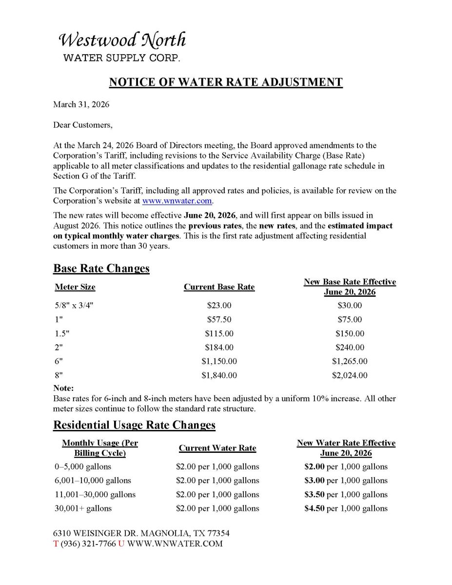 Notice of Rate Change 2026 page 1